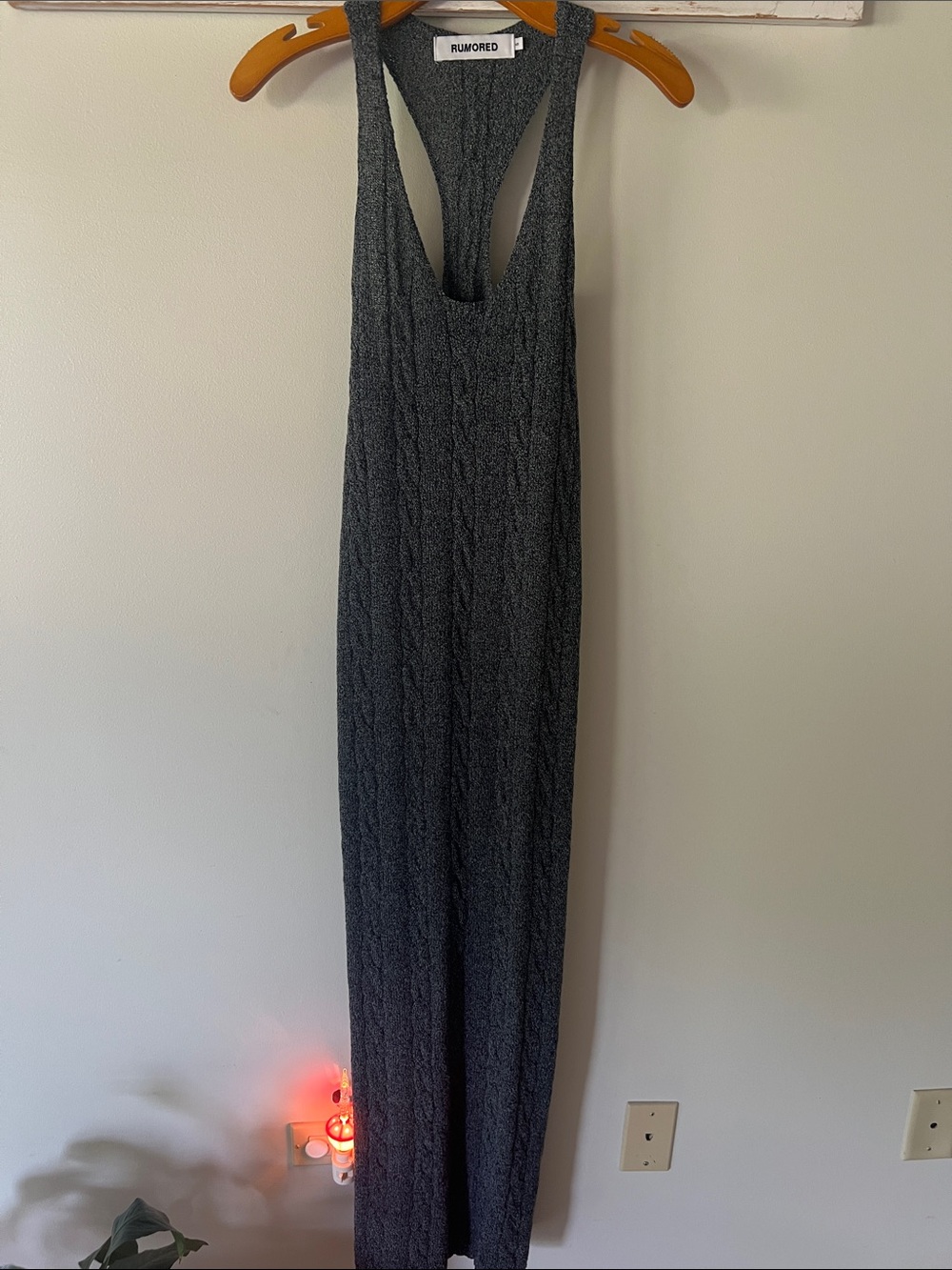 Rumored Charcoal Gray Cable Knit Racerback Maxi Dress